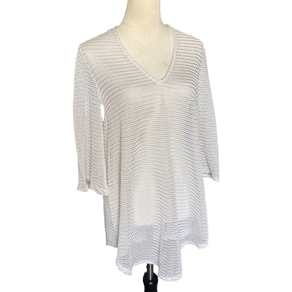 V-neck Mesh White Swim Cover 3/4 Sleeves Jordan Taylor M